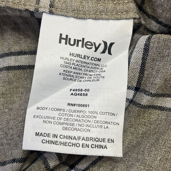 Hurley Men’s Casual Button Up Shirt Long Sleeve Plaid Classic Fit Neutral Size L - Picture 6 of 6